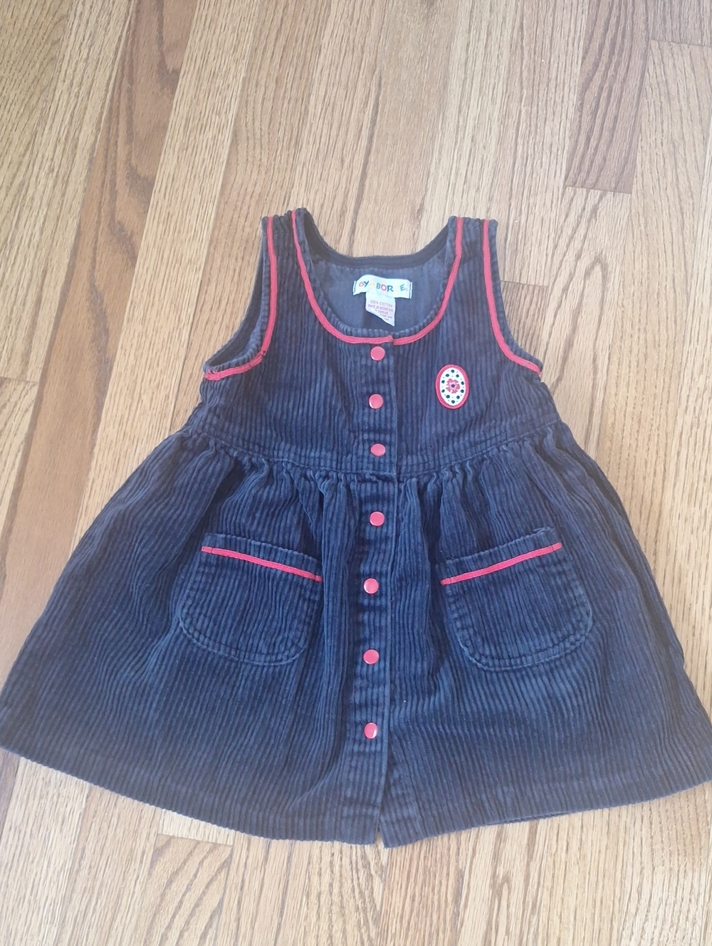 Vintage Gymboree Rainbow Tag Navy Corduroy Sleeveless Dress with Pockets M